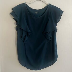 Loft Dark Teal Ruffle Shirt
